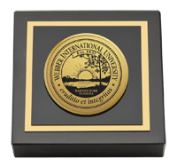 Webber International University paperweight - Gold Engraved Medallion Paperweight