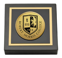 Robert Morris College in Illinois Gold Engraved Medallion Paperweight