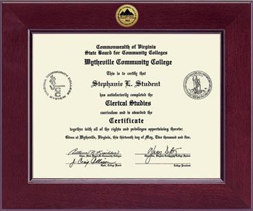 Wytheville Community College Century Gold Engraved Diploma Frame in Cordova