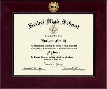 Bethel High School in Connecticut Century Gold Engraved Diploma Frame in Cordova