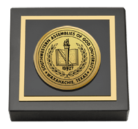 Southwestern Assemblies of God University Gold Engraved Medallion Paperweight