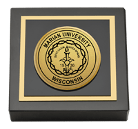Marian University in Wisconsin Gold Engraved Medallion Paperweight