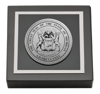 State of Michigan Silver Engraved Medallion Paperweight