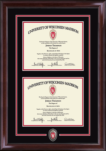 University of Wisconsin Madison Spirit Shield Medallion Double Diploma Frame in Encore