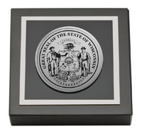 State of Wisconsin Silver Engraved Medallion Paperweight