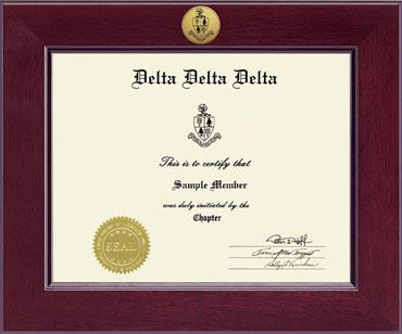 Delta Delta Delta Sorority Century Gold Engraved Certificate Frame in Cordova