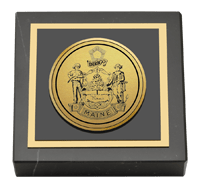 State of Maine Gold Engraved Medallion Paperweight