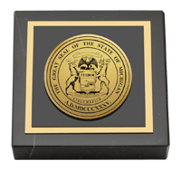 State of Michigan Gold Engraved Medallion Paperweight