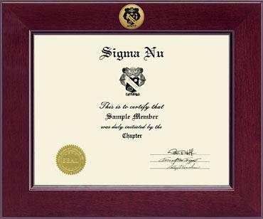 Sigma Nu Fraternity Century Gold Engraved Certificate Frame in Cordova