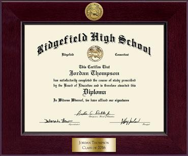 Ridgefield High School in Connecticut Century Gold Engraved Diploma Frame in Cordova