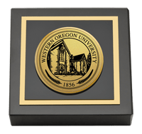 Western Oregon University Gold Engraved Medallion Paperweight
