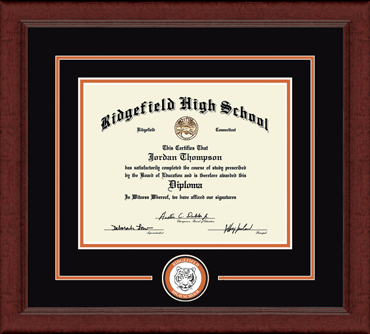 Ridgefield High School in Connecticut Lasting Memories Circle Logo Diploma Frame in Sierra