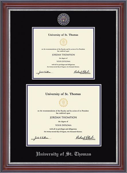 University of St. Thomas Masterpiece Medallion Double Diploma Frame in Kensington Silver