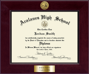 Acalanes High School in California Century Gold Engraved Diploma Frame in Cordova
