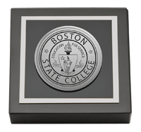 Boston State College Silver Engraved Medallion Paperweight