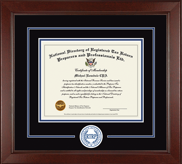 PTIN Directory Inc. certificate frame - Registered Tax Return Preparer Lasting Memories Circle Logo Certificate Frame in Sierra