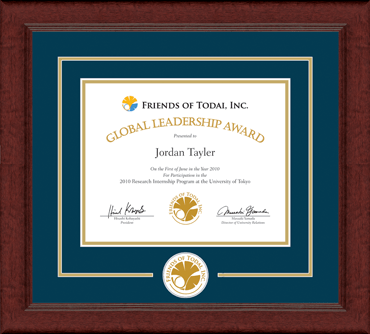 Friends of Todai, Inc. Lasting Memories Circle Logo Certificate Frame in Sierra