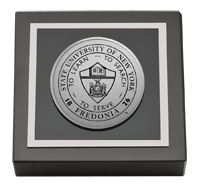 State University of New York at Fredonia paperweight - Silver Engraved Medallion Paperweight