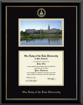 Our Lady of the Lake University Campus Scene Diploma Frame in Onyx Gold