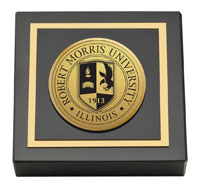 Robert Morris University in Illinois Gold Engraved Medallion Paperweight