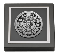 Concordia University Portland paperweight - Silver Engraved Medallion Paperweight