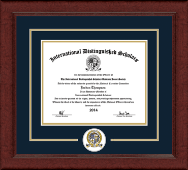 International Distinguished Scholars Honor Society Lasting Memories Circle Logo Certificate Frame in Sierra