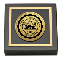 Indiana Wesleyan University paperweight - Gold Engraved Medallion Paperweight