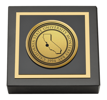 California State University Monterey Bay Gold Engraved Medallion Paperweight