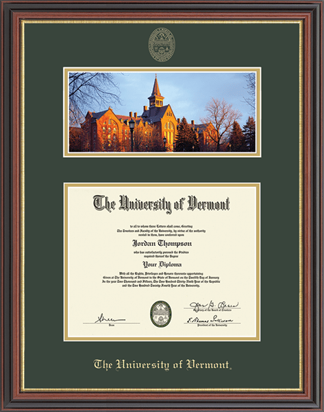 The University of Vermont Campus Scene Diploma Frame in Regency Gold