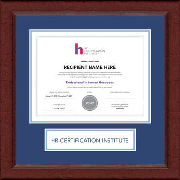 Human Resource Certification Institute Lasting Memories Banner Certificate Frame in Sierra