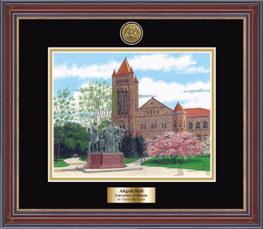 University of Illinois Gold Engraved Framed Lithograph in Kensington Gold