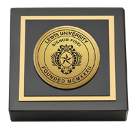 Lewis University Gold Engraved Medallion Paperweight