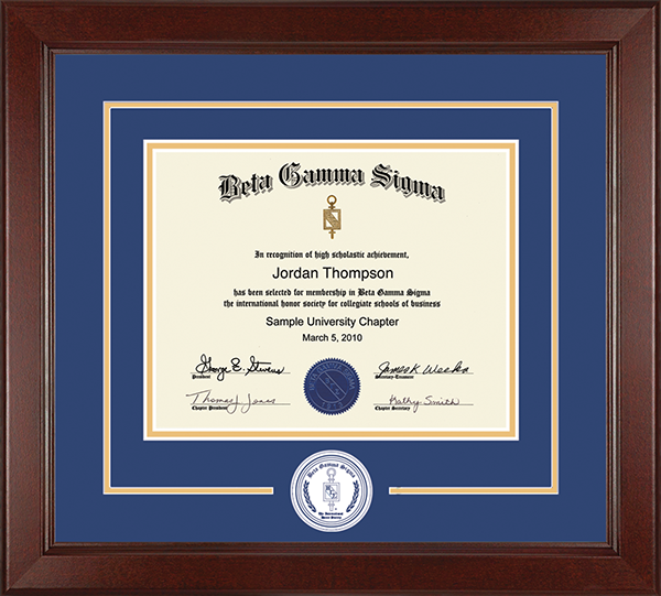 Beta Gamma Sigma Honor Society Lasting Memories Circle Logo Certificate Frame in Sierra