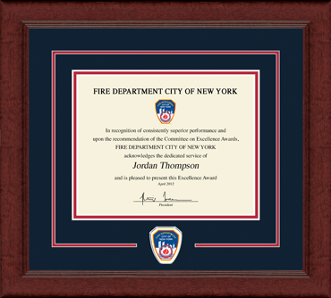 Fire Department City of New York Lasting Memories Logo Certificate Frame in Sierra