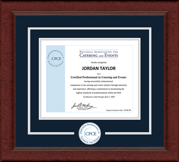 National Association for Catering and Events Lasting Memories Circle Logo Certificate Frame in Sierra