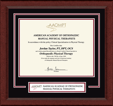 American Academy of Orthopaedic Manual Physical Therapists Lasting Memories Banner Certificate Frame in Sierra