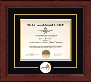 The International School of Hospitality Lasting Memories Circle Logo Certificate Frame in Sierra