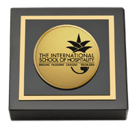 The International School of Hospitality Gold Engraved Medallion Paperweight