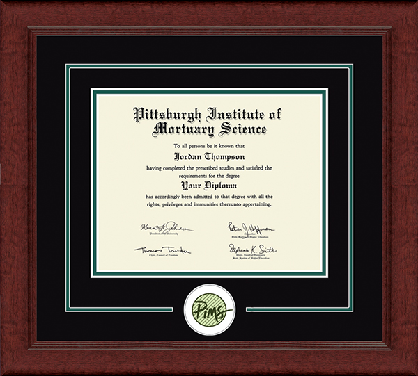 Pittsburgh Institute of Mortuary Science Lasting Memories Circle Logo Diploma Frame in Sierra
