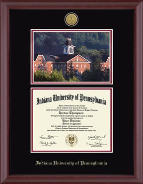 Indiana University of Pennsylvania Gold Engraved Campus Scene Diploma Frame in Cambridge