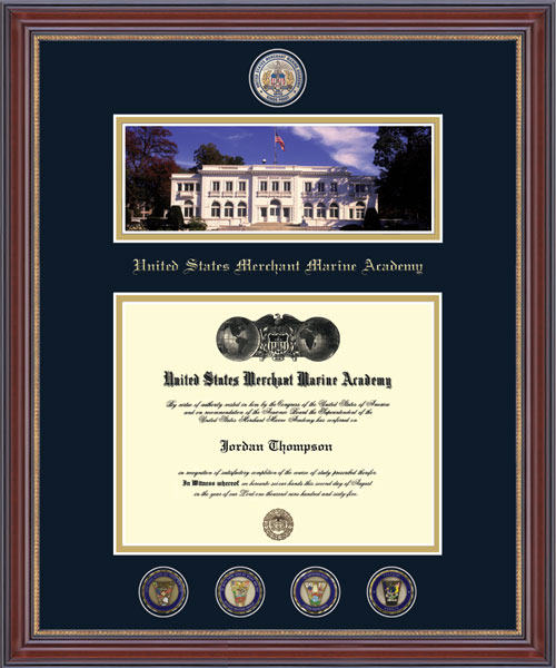 United States Merchant Marine Academy Dimensions Wiley Hall Scene Masterpiece Diploma Frame in Kensington Gold