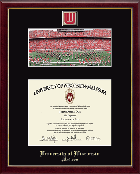 University of Wisconsin Madison Campus Scene Spirit W Band Logo Medallion Diploma Frame in Galleria