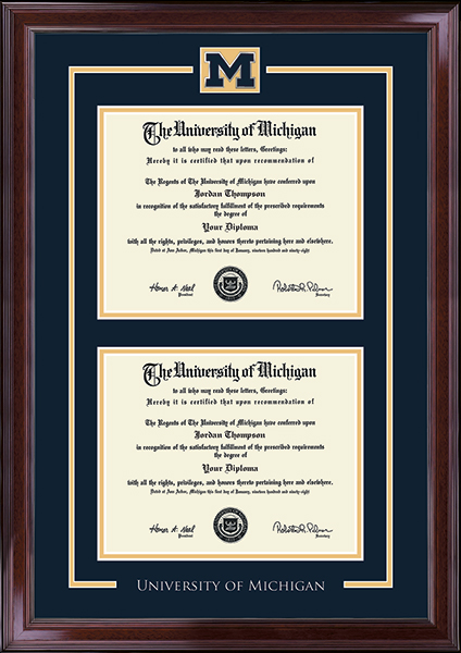 University of Michigan Spirit Medallion Double Diploma Frame in Encore