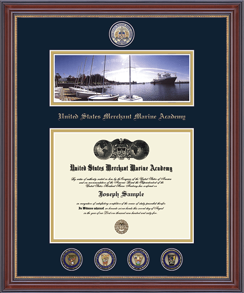 United States Merchant Marine Academy Dimensions Waterfront Scene Masterpiece Diploma Frame in Kensington Gold