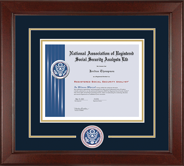 National Association of Registered Social Security Analysts Lasting Memories Circle Logo Certificate Frame in Sierra
