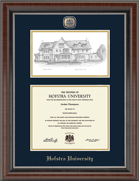 Hofstra University Campus Scene Masterpiece Diploma Frame in Chateau