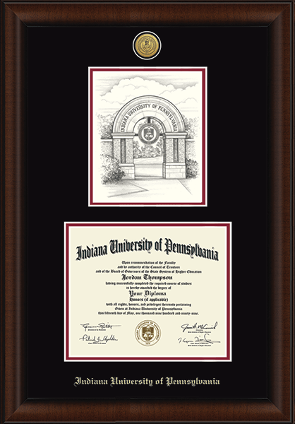 Indiana University of Pennsylvania Gold Engraved Campus Scene Diploma Frame in Lenox