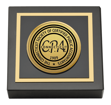 Connecticut Society of Certified Public Accountants Paperweight - Gold Engraved Medallion Paperweight