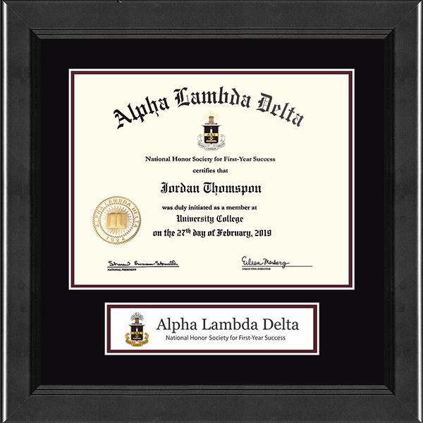 Alpha Lambda Delta Lasting Memories Banner Certificate Frame in Arena