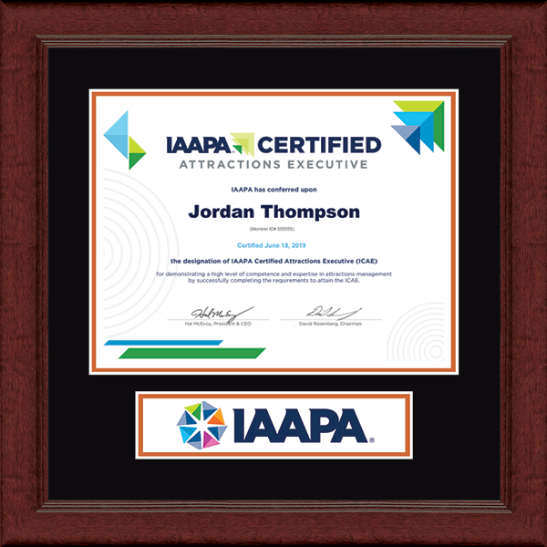 International Association of Amusement Parks and Attractions Lasting Memories Certificate Frame in Sierra